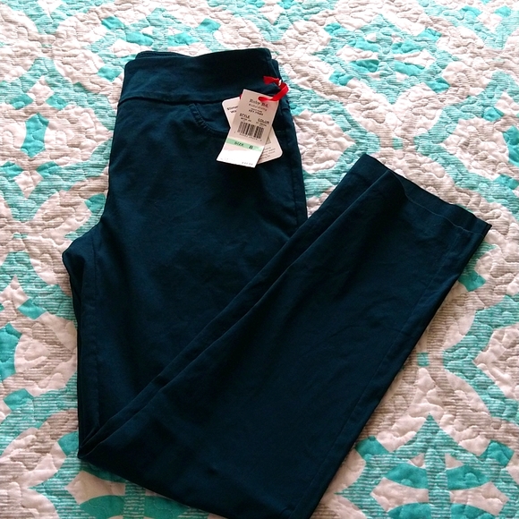 Ruby Rd. Pants - Teal stretch slimming office pants